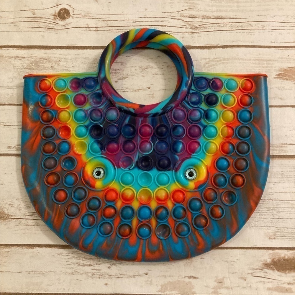 Women’s Rainbow Pop It Silicone Jelly Satchel Purse Handbag Double Top Handle - Picture 4 of 12